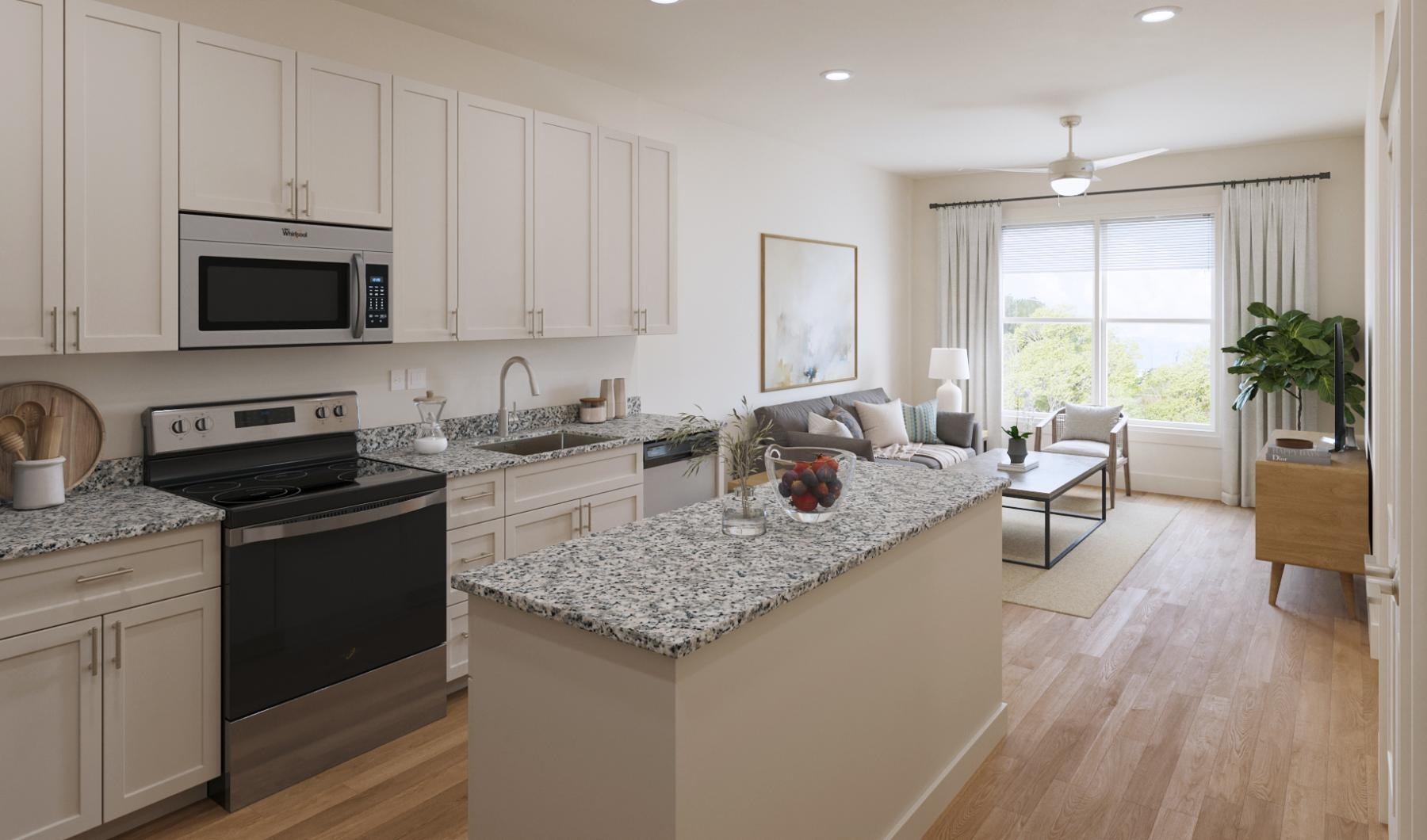 a kitchen with white cabinets